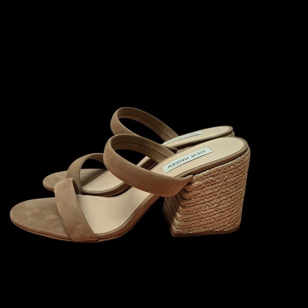 Steve Madden Marcella Tan Suede Espadrille Block Heel Sandals MARC10S1 Size 10M - Picture 3 of 11